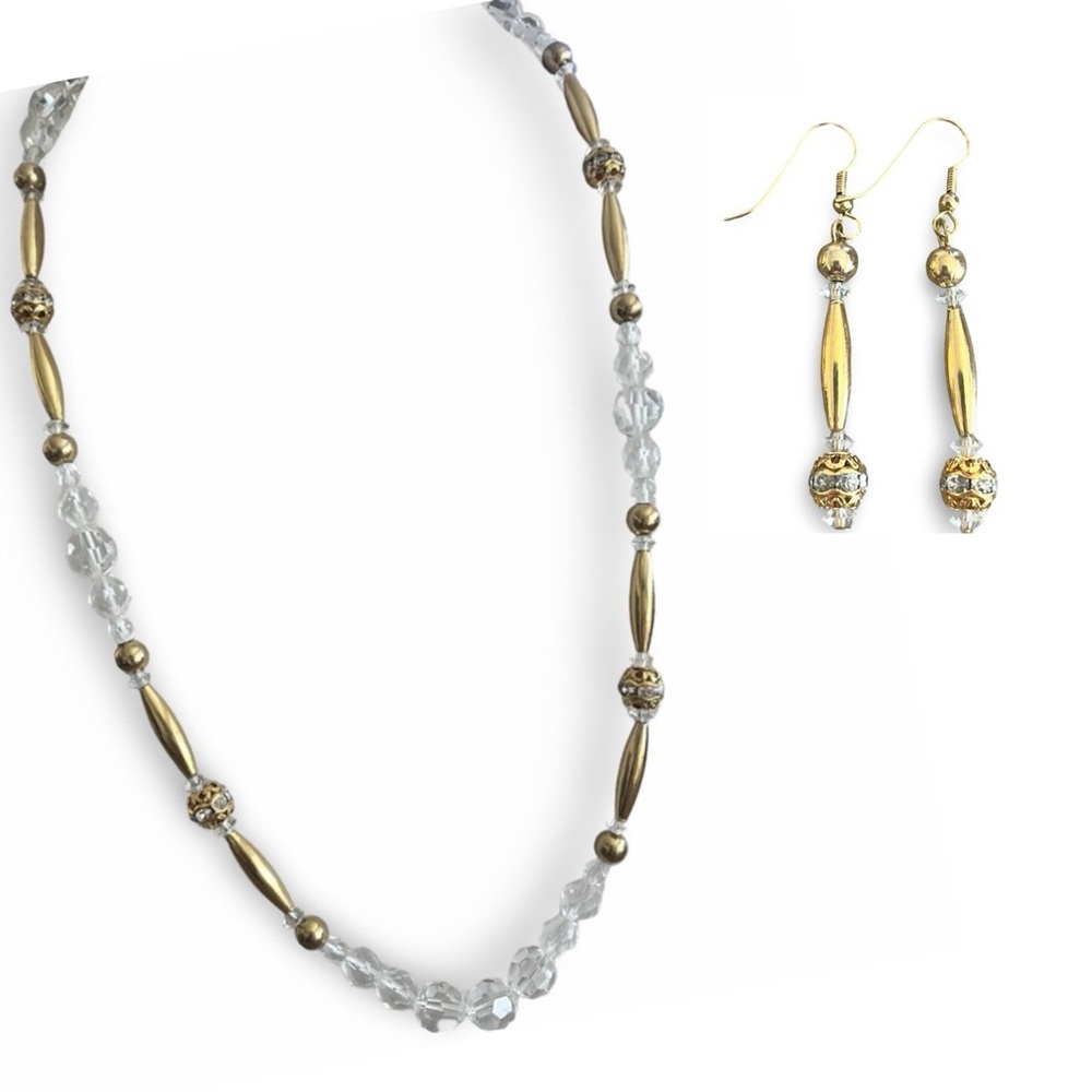 Gold Tone and Crystal Vintage Necklace and Earring Set